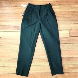 Aritzia Dark Green Vogue High Waist Pleated Cropped Tapered Leg Trouser Pants